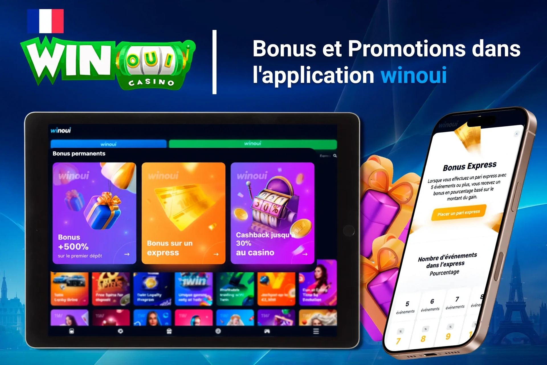 Processus d'inscription sur l'application mobile Winoui avec options de connexion sociale