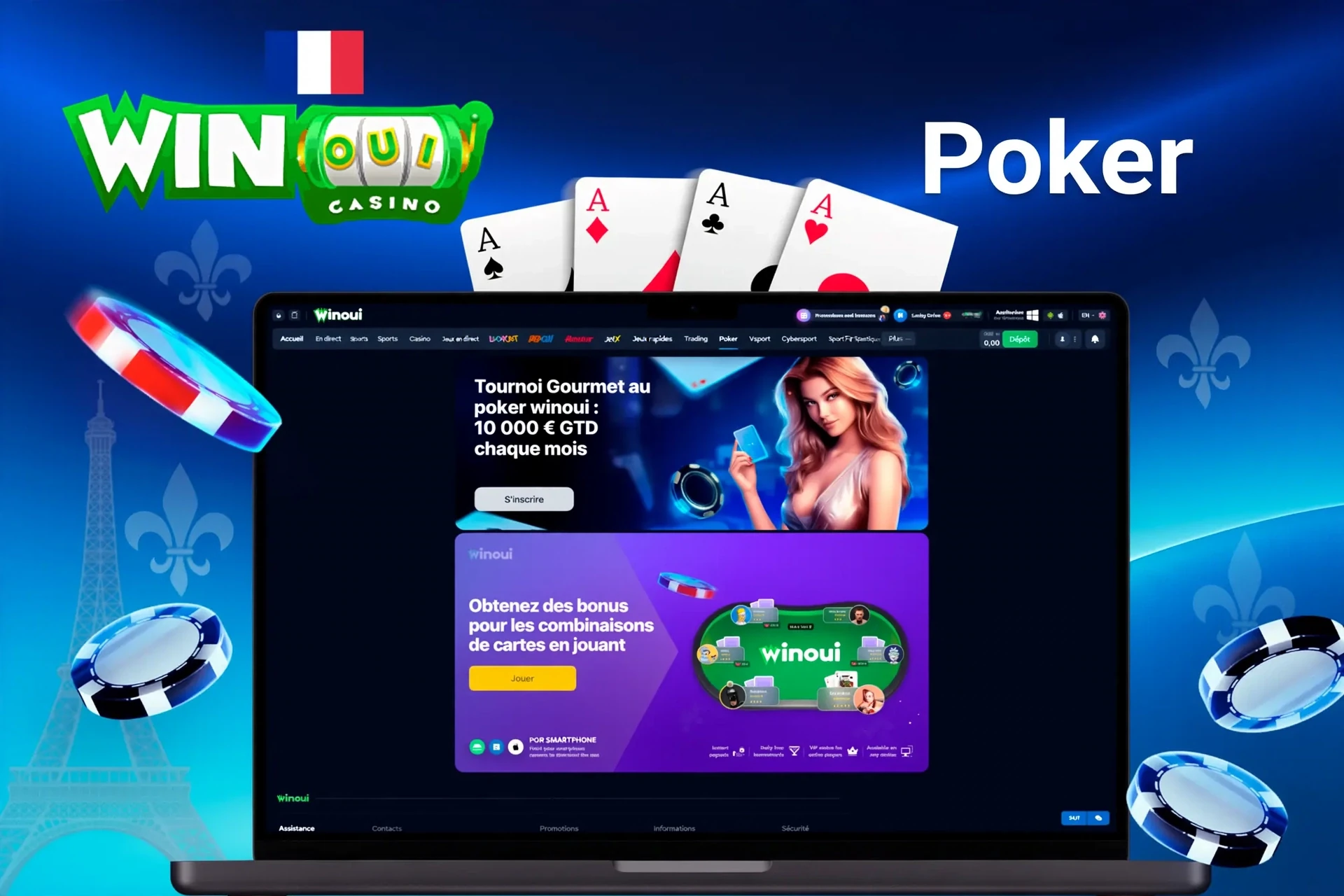 1Win poker promotion featuring a gourmet tournament with $10,000 guaranteed prize and bonuses for card combos