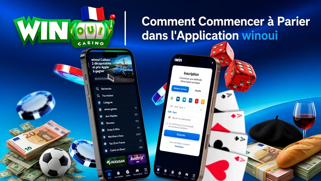 Guide étape par étape pour commencer à parier sur l'application, avec inscription et sélection de jeux affichées sur des écrans mobiles