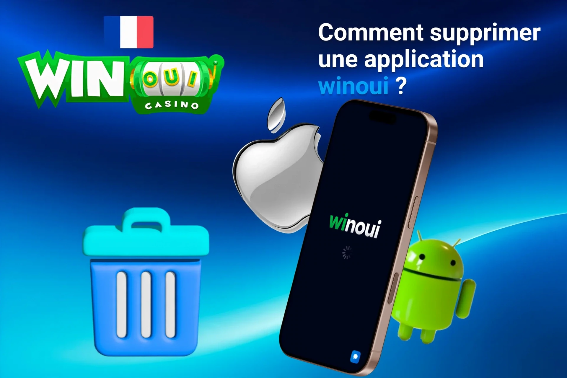 Instructions pour supprimer l'application des appareils iOS et Android, illustrées par des icônes d'applications