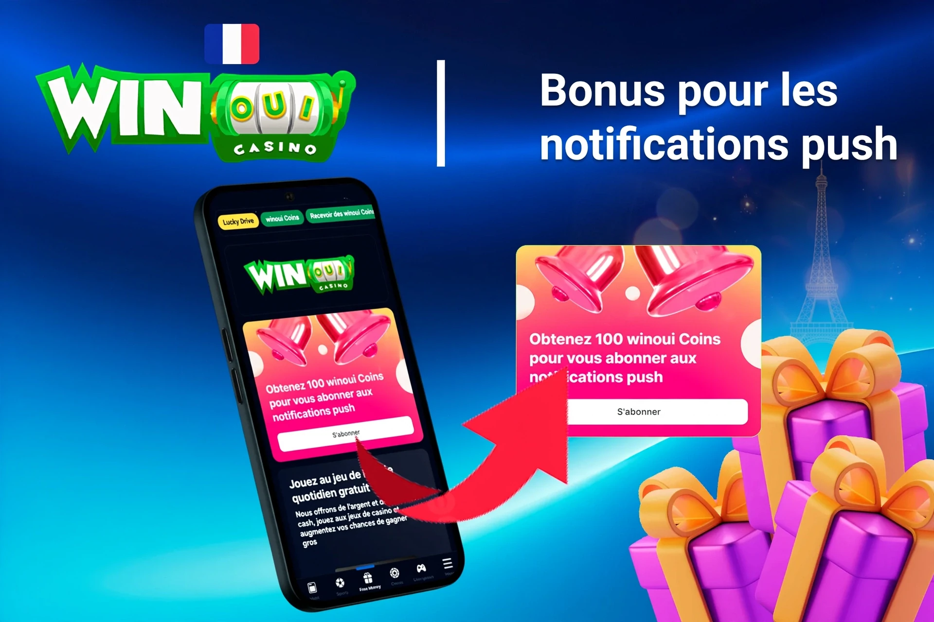 Application mobile affichant des offres de bonus et promotions avec des pièces et éléments liés au poker