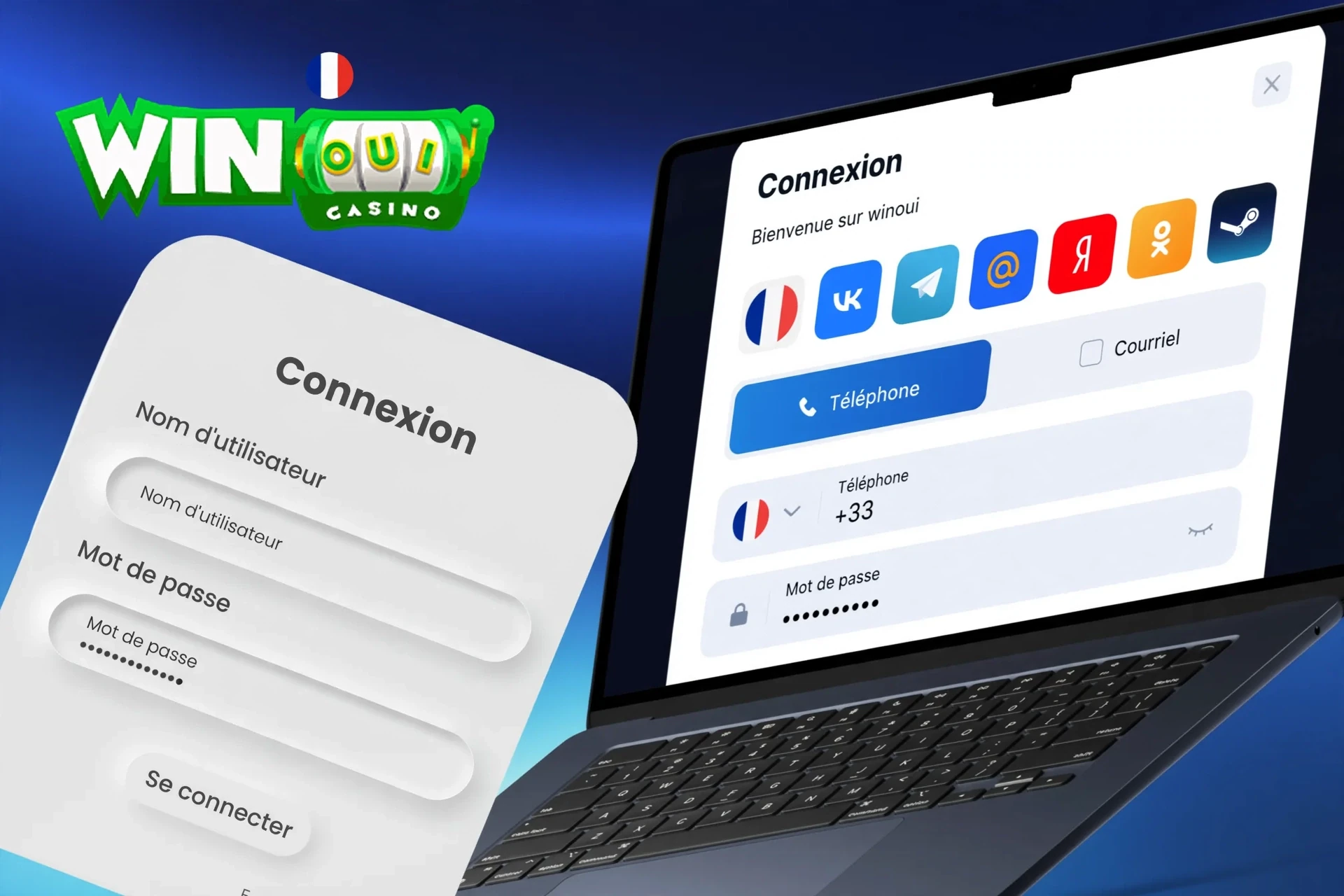 Description des actions pour se connecter au compte personnel via le site ou l'application mobile